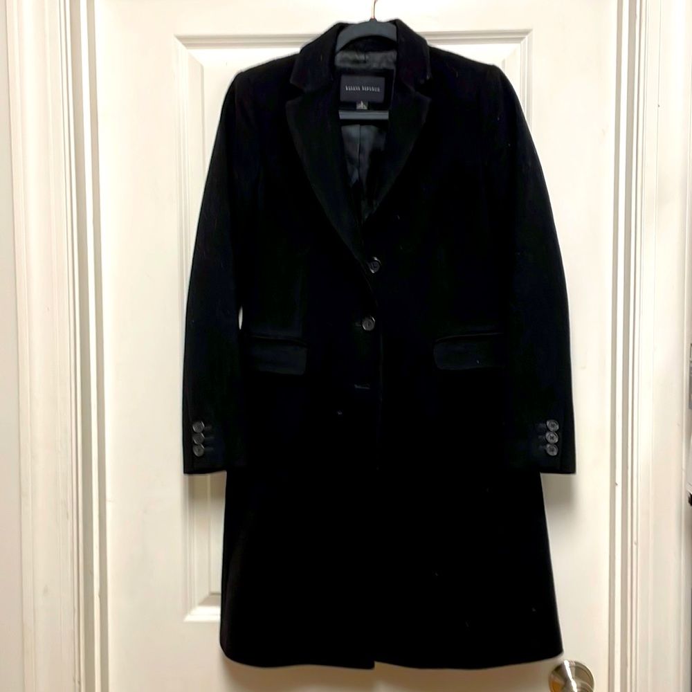 Banana Republic Black Wool Trench Overcoat